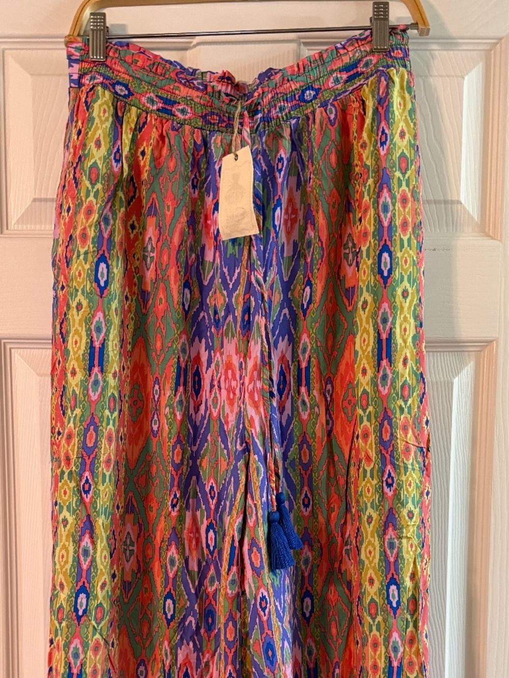 Easel Women's Wide Leg Palazzo Pants Multicolor Rayon Drawstring Large NWT